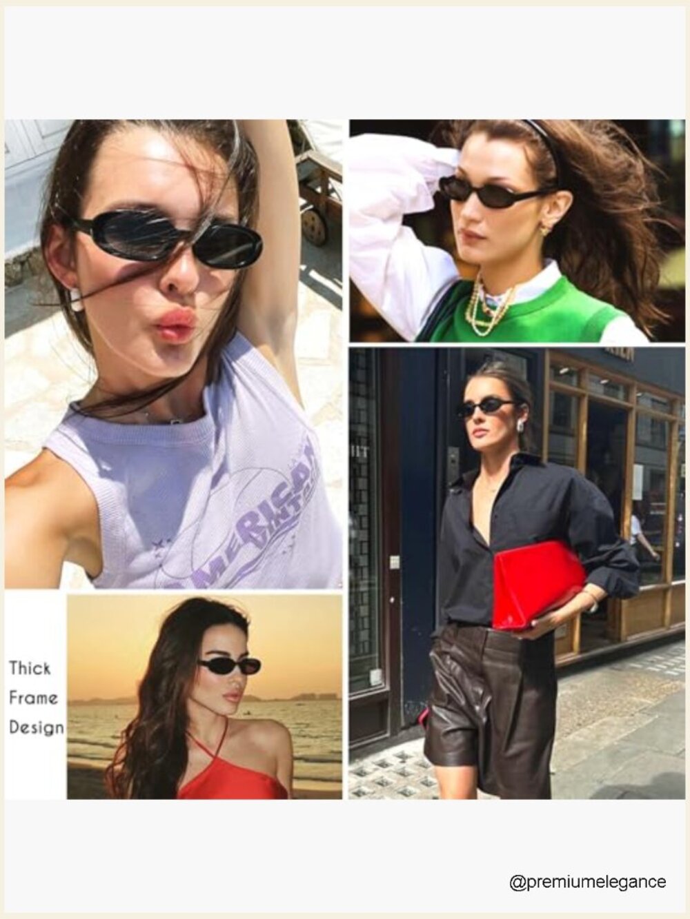Retro Tiny Oval Sunglasses with Thick Frame for Small Faces - Polycarbonate UV - Picture 4 of 7